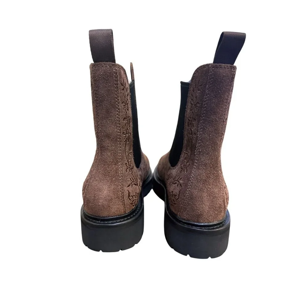 Johnny Was Brown Floral Suede Chelsea Ankle Boots